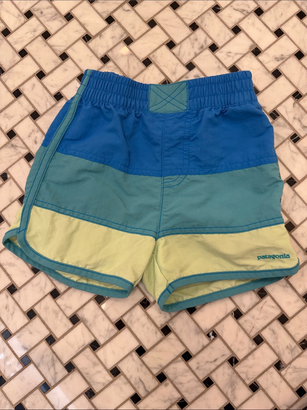 Patagonia Blue, Teal & Light Green Colorblock Kids Shorts